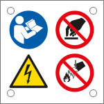 [E49004L] E49004L - Cartello multisimbolo 4 simboli: obbligo, pericolo,divieto EN ISO 7010