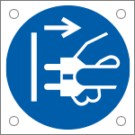 [E49899N] E49899N - Cartello alluminio obbligo "disconnettere prima di aprire"