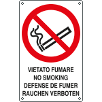 [E630102X] E630102X - Cartello divieto vietato fumare 3 lingue EN ISO 7010