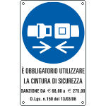 [E639003K] E639003K - Cartello obbligo cintura di sicurezza con sanzione EN ISO 7010