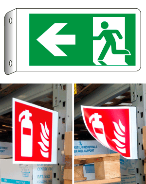 [E715101BFLK] E715101BFLK - Cartello bifacciale flessibile uscita sinistra EN ISO 7010