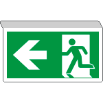 [E715101SW] E715101SW - Cartello SOSPESA bifacciale uscita emergenza freccia SX EN ISO 7010