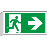 [E715102BK] E715102BK - Cartello BIFACCIALE uscita di emergenza freccia a destra EN ISO 7010