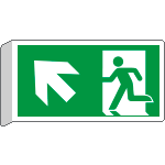 [E715105BW] E715105BW - Cartello BIFACCIALE uscita di emergenza freccia alto a sx EN ISO 7010