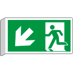 [E715107BK] E715107BK - Cartello BIFACCIALE uscita di emergenza freccia basso sx EN ISO 7010