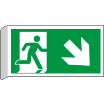[E715108BW] E715108BW - Cartello BIFACCIALE uscita di emergenza freccia basso a dx EN ISO 7010