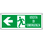 [E720101W] E720101W - Cartello uscita di emergenza freccia a sinistra e scritta EN ISO 7010