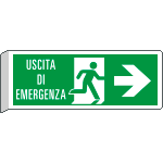 [E720102BW] E720102BW - Cartello BIFACCIALE uscita emergenza freccia a destra EN ISO 7010