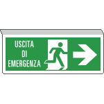 [E720102SX] E720102SX - Cartello SOSPESO bifacciale uscita emergenza freccia dx EN ISO 7010