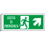 [E720106BW] E720106BW - Cartello BIFACCIALE uscita emergenza freccia ds in alto EN ISO 7010