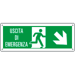 [E720108WS] E720108WS - Etichetta uscita di emergenza freccia basso dx Uscita Em. EN ISO 7010