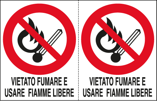 [E9504A] E9504A - Foglio 2 etichette vietato fumare usare fiamme libere EN ISO 7010