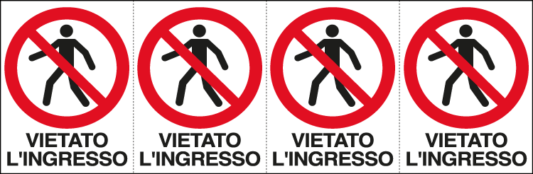 [E9506B] E9506B - Foglio n. 4 etichette adesive vietato l'ingresso EN ISO 7010