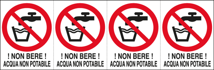 [E9512B] E9512B - Foglio n. 4 etichette adesive non bere! Acqua EN ISO 7010