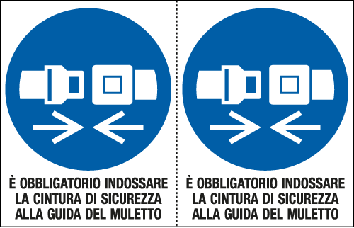 [E9546A] E9546A - Foglio 2 etichette adesive obbligo cintura c muletto EN ISO 7010