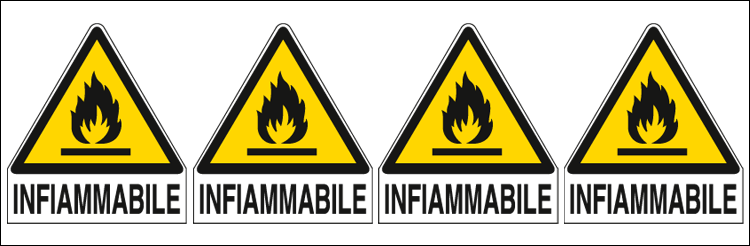 [E9551B] E9551B - Foglio 4 etichette adesive pericolo infiammabile EN ISO 7010