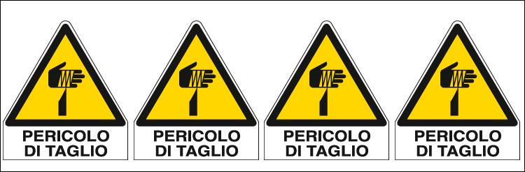 [E9577B] E9577B - Foglio 4 etichette adesive pericolo di taglio EN ISO 7010