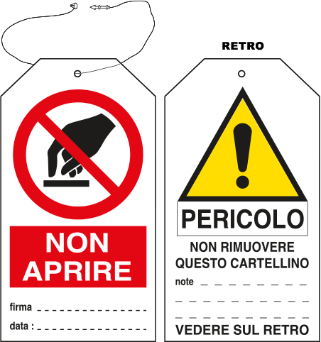 [E9806] E9806 - Cartellino plastica non aprire...EN ISO 7010