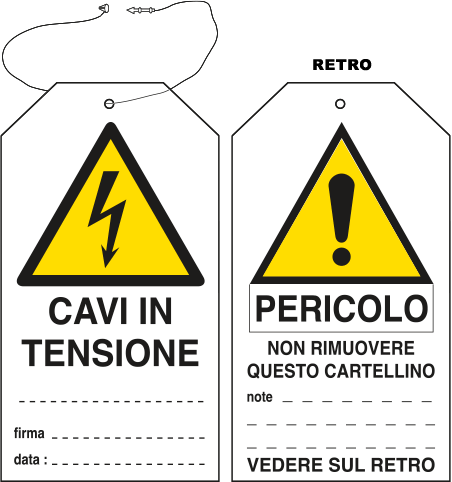 [E9815] E9815 - Cartellino plastica pericolo cavi in tensione...EN ISO 7010