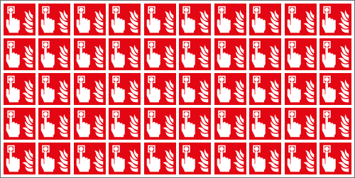 [E9M1517] E9M1517 - Foglio n.50 etichette adesive simbolo ALLARME ANTINCENDIO